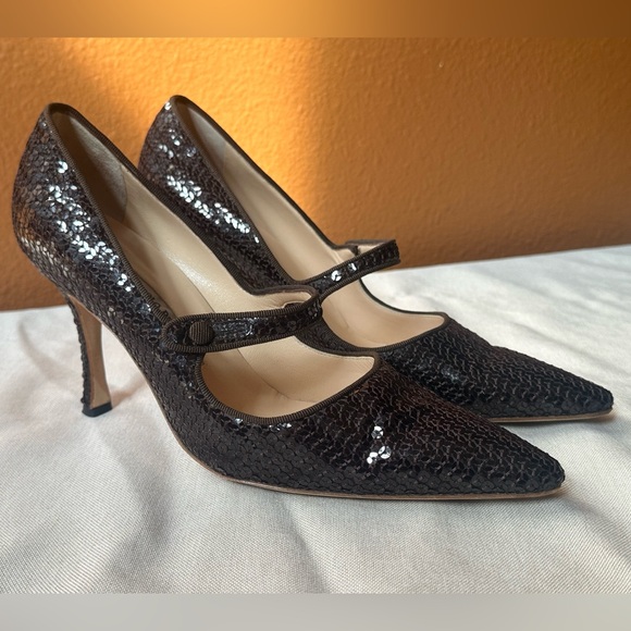 Manolo Blahnik Brown “Campari” Sequin Mary Jane Heels Size 40 Amazing Condition! - Picture 3 of 15